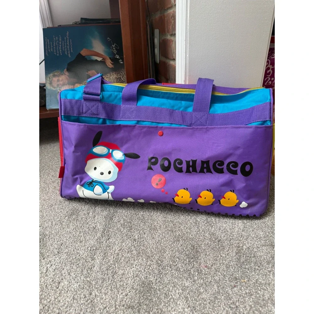 Vintage 1999 Sanrio Pochacco Duffle Bag Purple Teal Yellow Large Travel Gym Bag